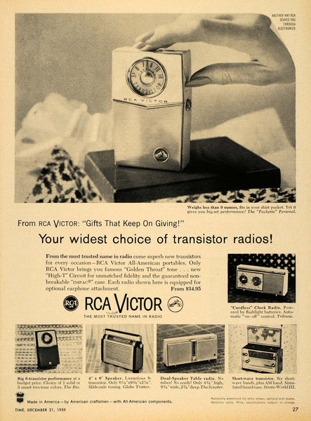 1959 Ad Radio Corporation America RCA Victor Radio - ORIGINAL