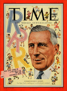 1953 Cover Time Magazine Superintendent Jansen New York - ORIGINAL TM5