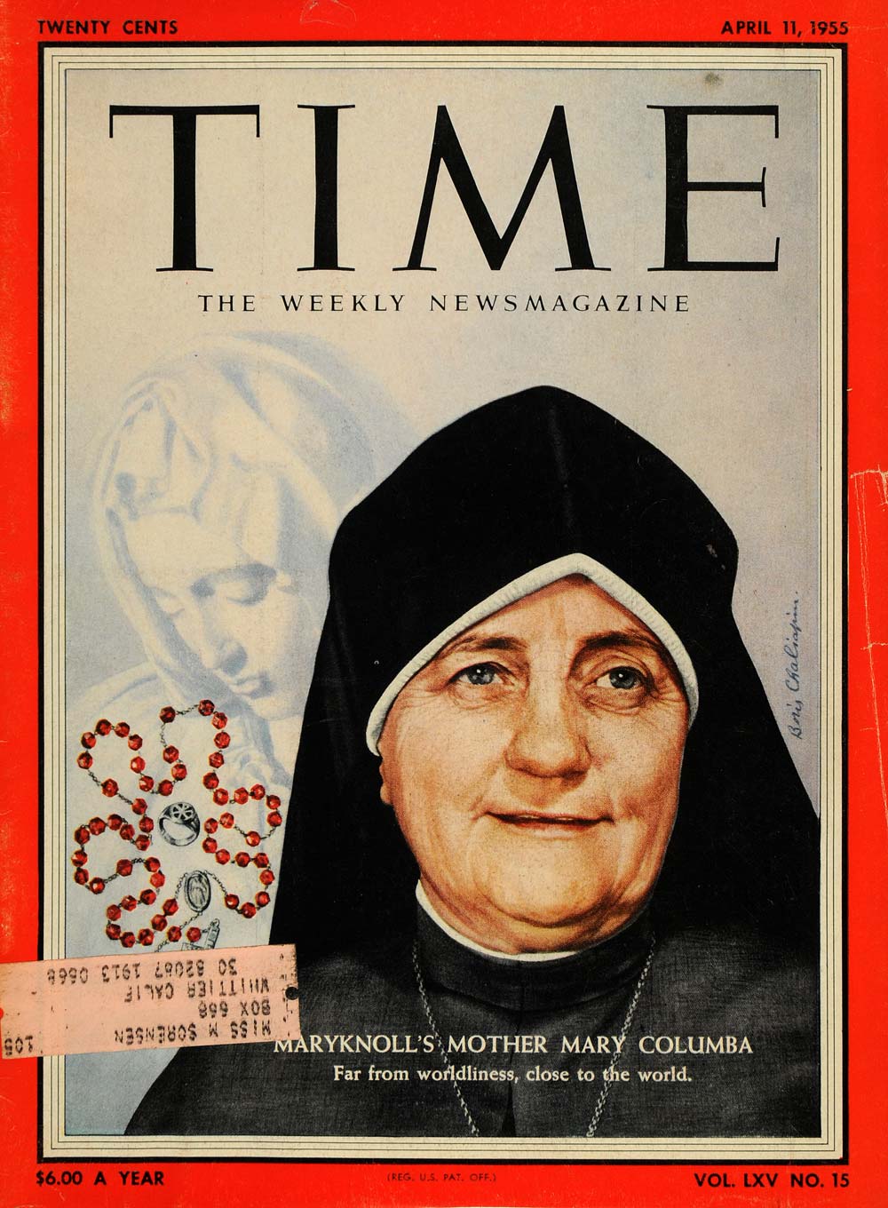 1955 Cover Time Maryknoll's Mother Mary Columba Boris - ORIGINAL TM5