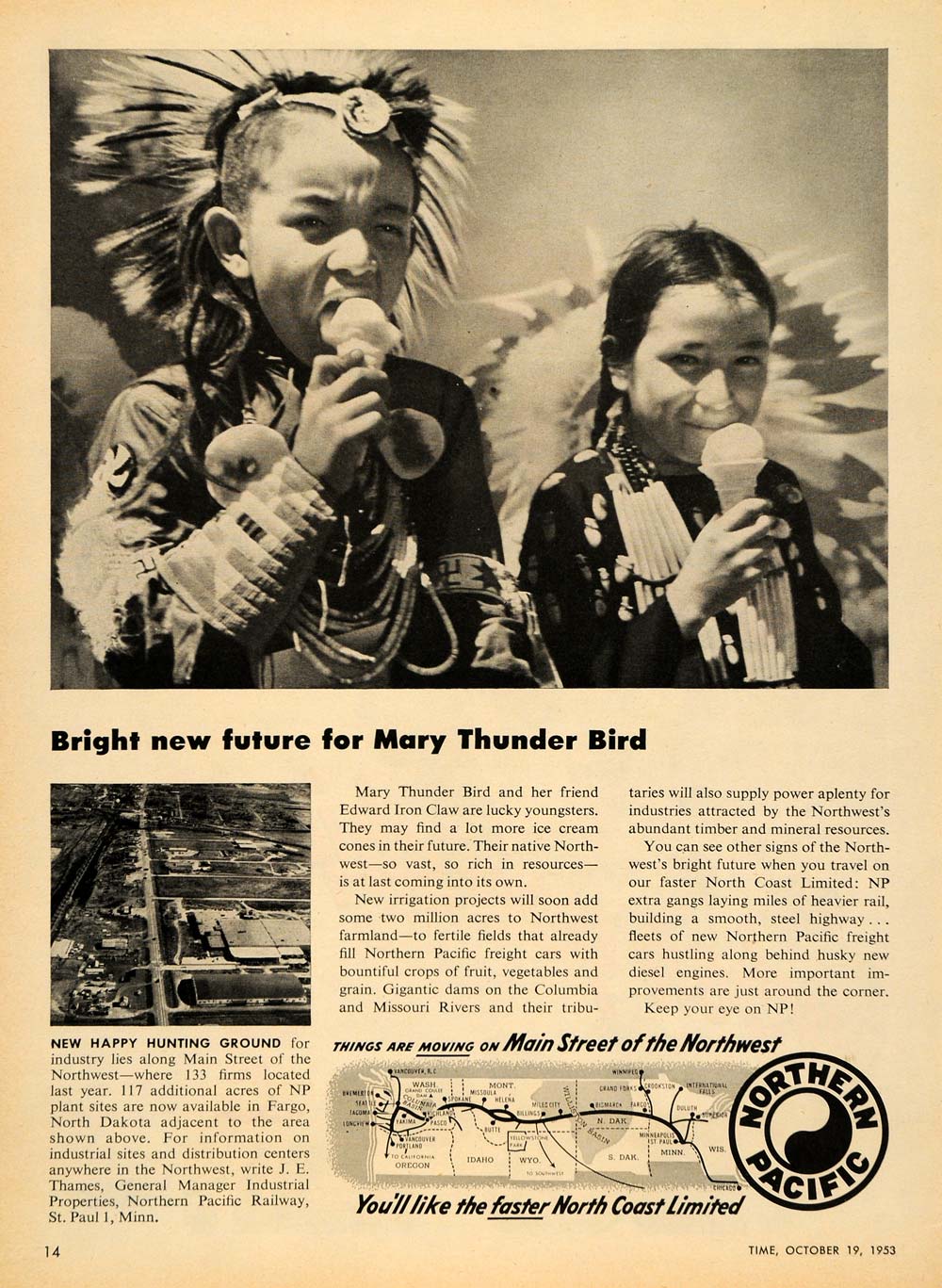 1953 Ad Northern Pacific Railway Mary Thunder Bird - ORIGINAL ADVERTISING TM5