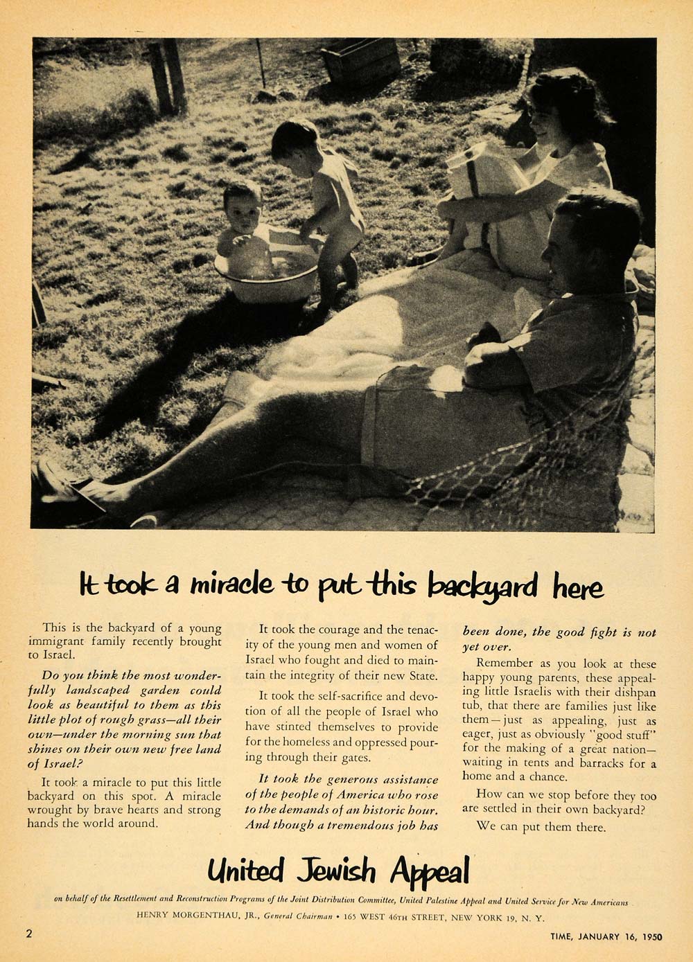 1950 Ad United Jewish Appeal Henry Morgenthau Jr. NY - ORIGINAL ADVERTISING TM5