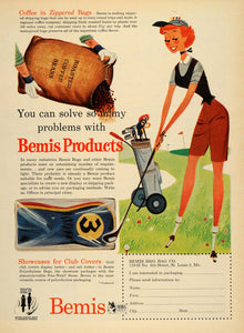 1955 Ad Bemis Bag Golfing Woman Coffee Bean Shipping - ORIGINAL ADVERTISING TM5
