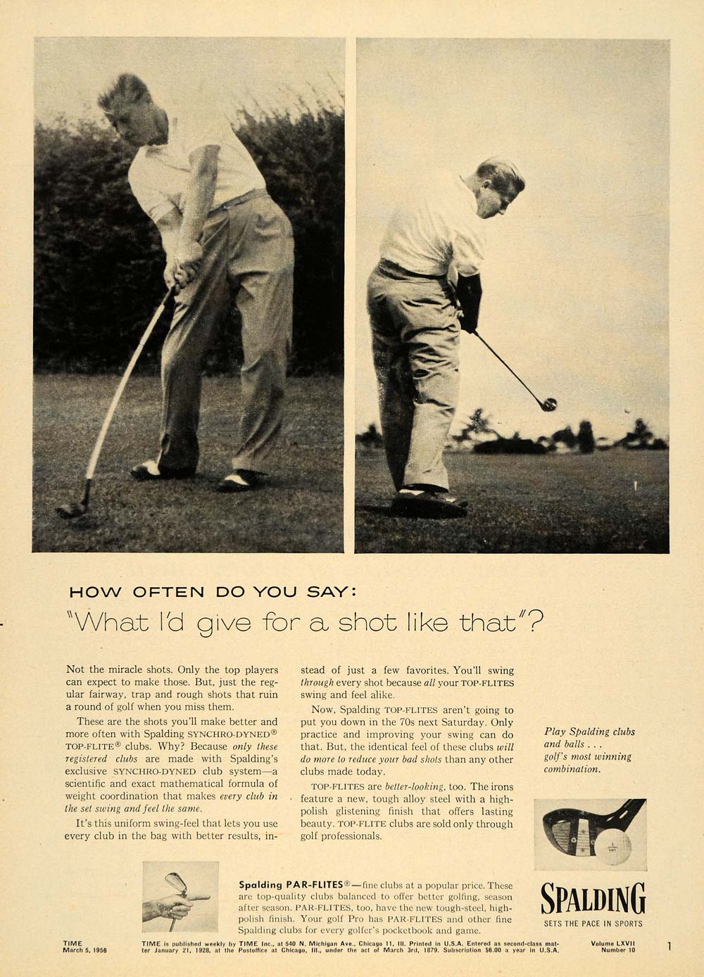 1956 Ad Spalding Par-Flites Golf Clubs Top-Flite Golfer - ORIGINAL TM5