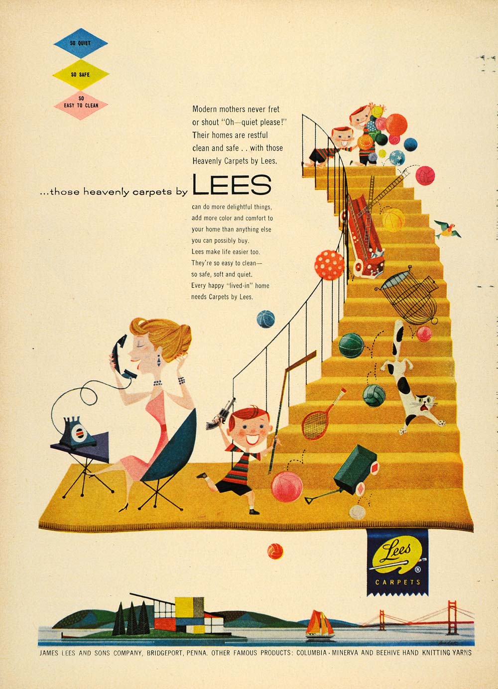1954 Ad Lees Carpets Mother Children Chaos James Lees - ORIGINAL ADVERTISING TM5