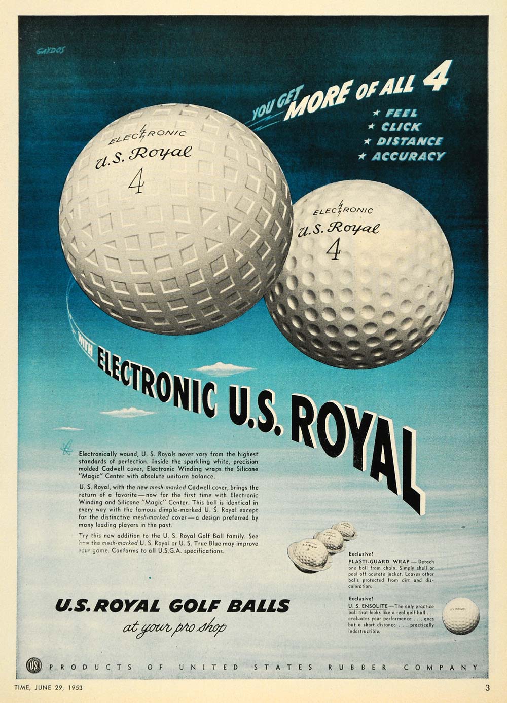 1953 Ad Electronic U. S. Royal Golf Balls Cadwell Cover - ORIGINAL TM5