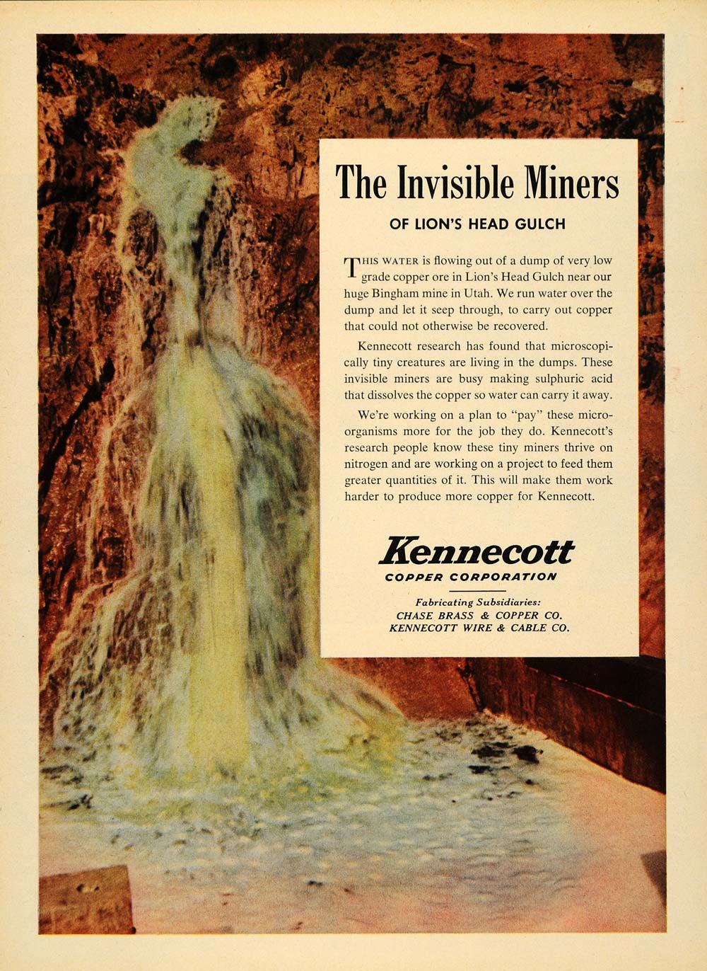 1953 Ad Kennecott Copper Lion's Head Gulch Miners Mine - ORIGINAL TM5