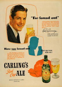 1950 Ad Carling's Red Cap Ale Bottle Robert Cummings - ORIGINAL ADVERTISING TM5