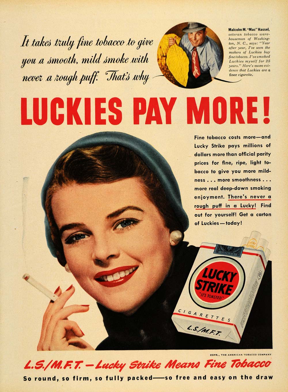 1950 Ad Lucky Strike Cigarettes Malcolm M. Mac Hassel - ORIGINAL ADVERTISING TM5