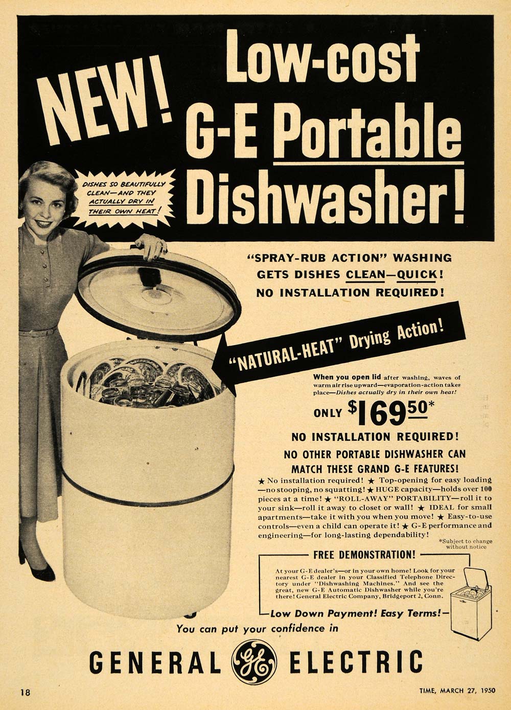 1950 Ad General Electric Portable Dishwasher Appliance ORIGINAL TM5
