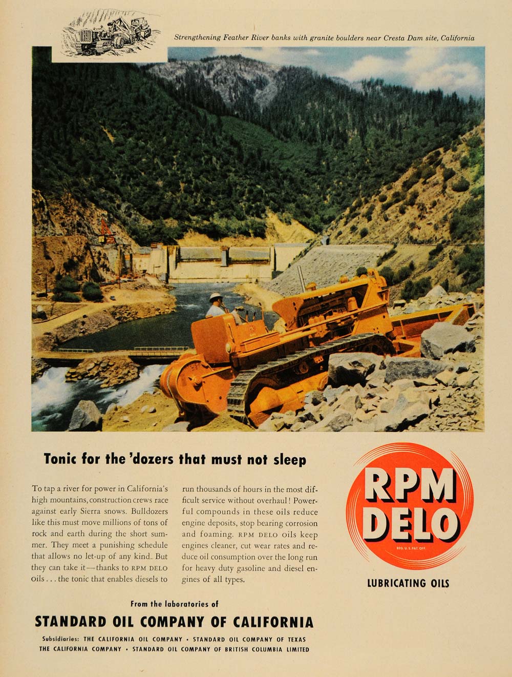 1950 Ad ROM Delo Oils California Standard Oil Bulldozer - ORIGINAL TM5