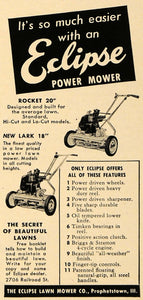 1950 Ad Eclipse Power Lawn Mower Lark 18 Rocket 20 - ORIGINAL ADVERTISING TM5