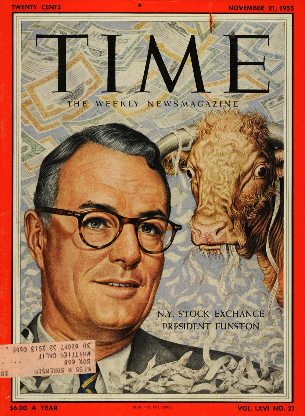 1955 Cover Cattle George Keith Funston Stock Exchange - ORIGINAL TM5