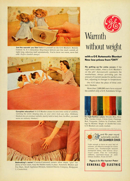 1955 Ad General Electric Automatic Blanket Bed Family ORIGINAL