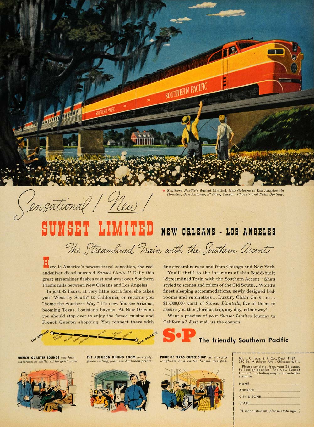 1950 Ad Sunset Limited Southern Pacific Train Railway - ORIGINAL ADVERTISING TM5