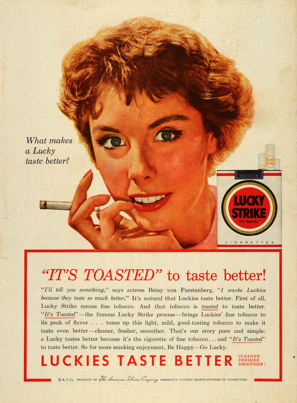 1954 Ad Lucky Strike Cigarettes Tobacco Furstenberg - ORIGINAL ADVERTISING TM5