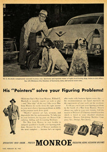 1955 Ad Monroe Pointer Dog W C Marshall Machine Orange - ORIGINAL TM5