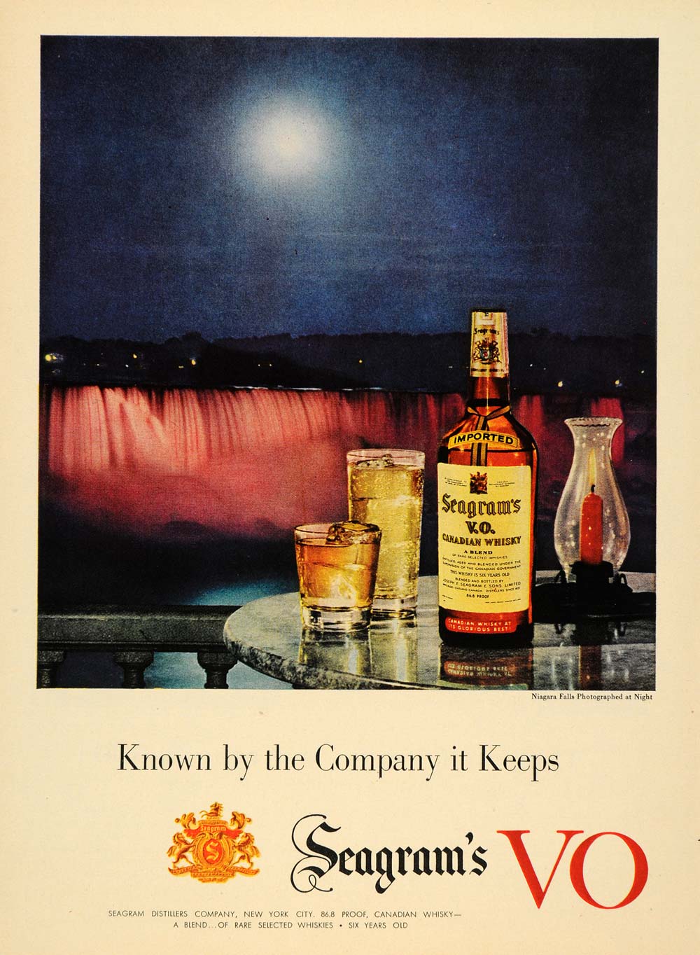1955 Ad Seagram's VO Waterfall Canadian Whisky Alcohol - ORIGINAL