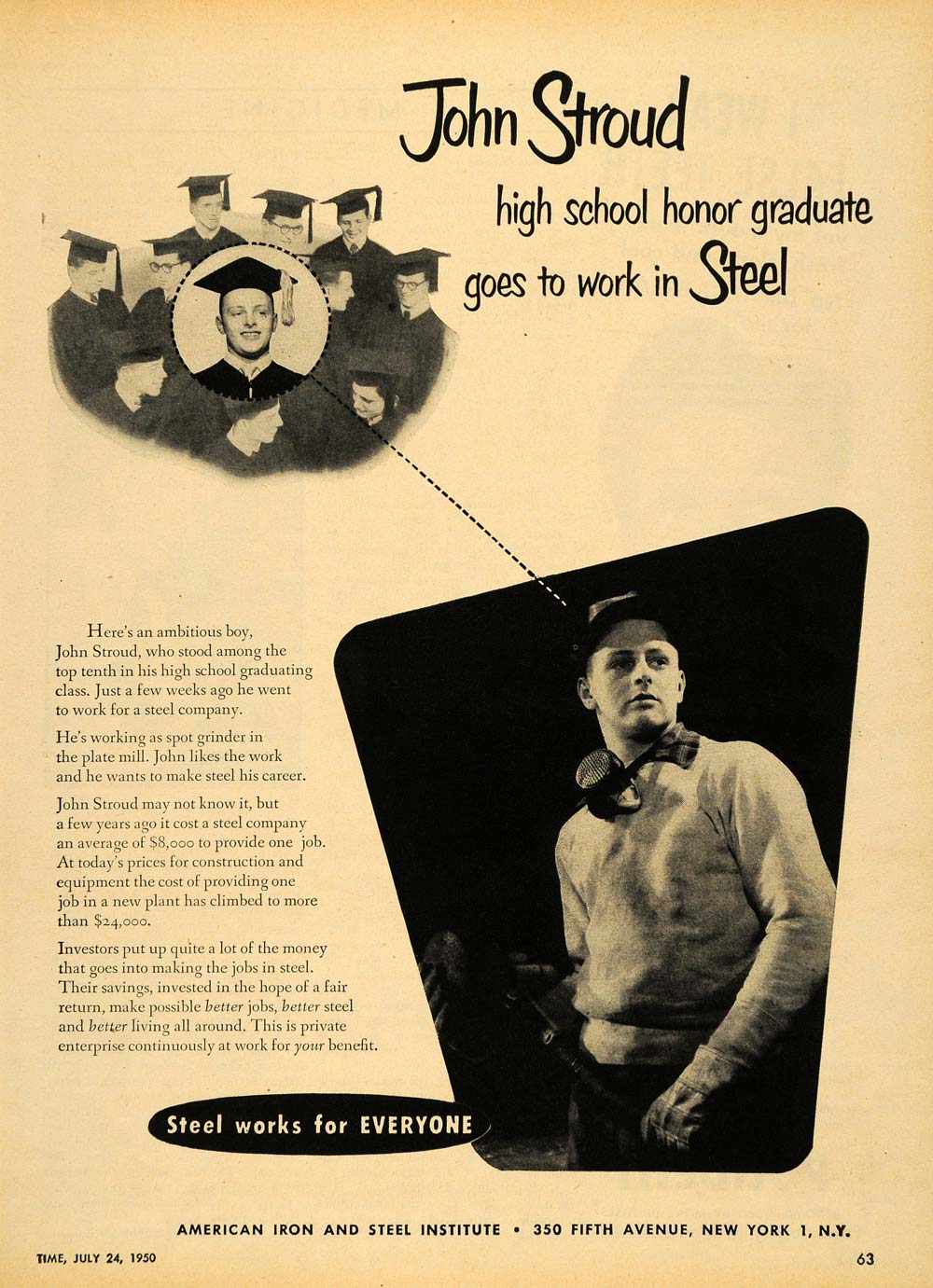 1950 Ad John Stroud Steel American Iron High School - ORIGINAL ADVERTISING TM5