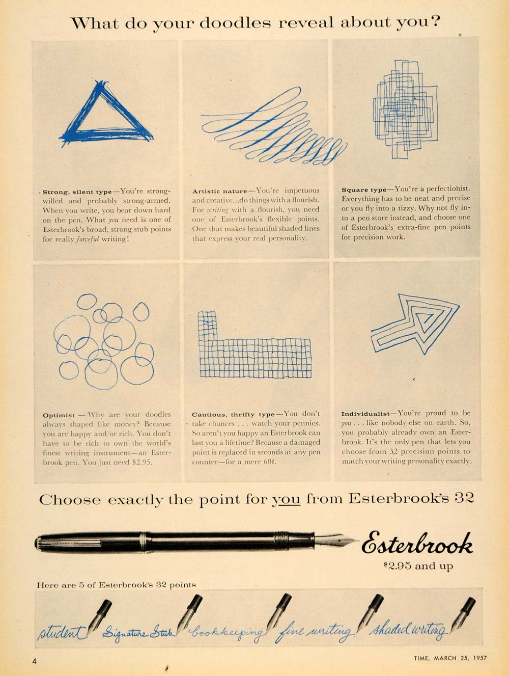 1957 Ad Esterbrook Doodles Pen Pencil 32 Signature Book - ORIGINAL TM5