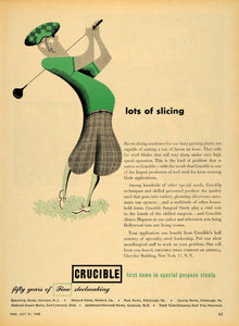 1950 Ad Crucible Steel Harrison Chrysler Golfing Sports - ORIGINAL TM5