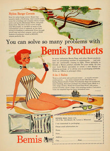 1955 Ad Bemis Brothers Bag Nylon Barge Swimsuit Drink - ORIGINAL ADVERTISING TM5