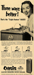 1952 Ad Oasis Electric Drinking Water Cooler Machine - ORIGINAL ADVERTISING TM5