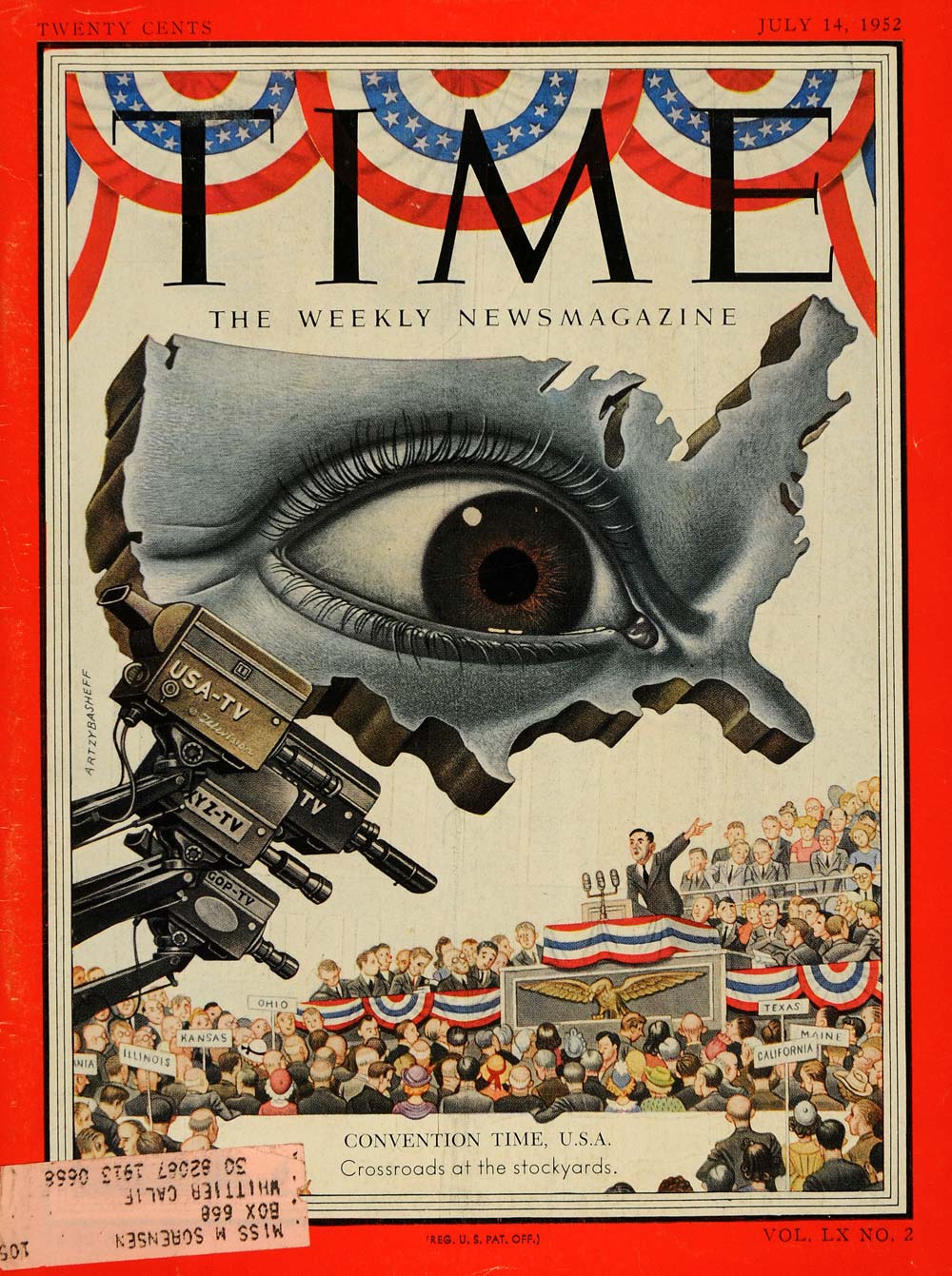 1952 Cover Time Magazine US Flags Convention Eye Media - ORIGINAL TM6