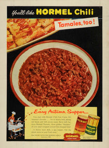 1953 Ad Geo A Hormel & Co. Chili Con Carne Tamales Food - ORIGINAL TM6