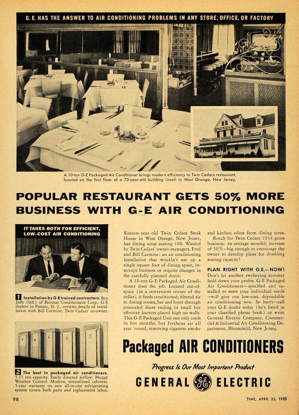 1955 Ad General Electric Co. Twin Cedar Restaurant - ORIGINAL ADVERTISING TM6