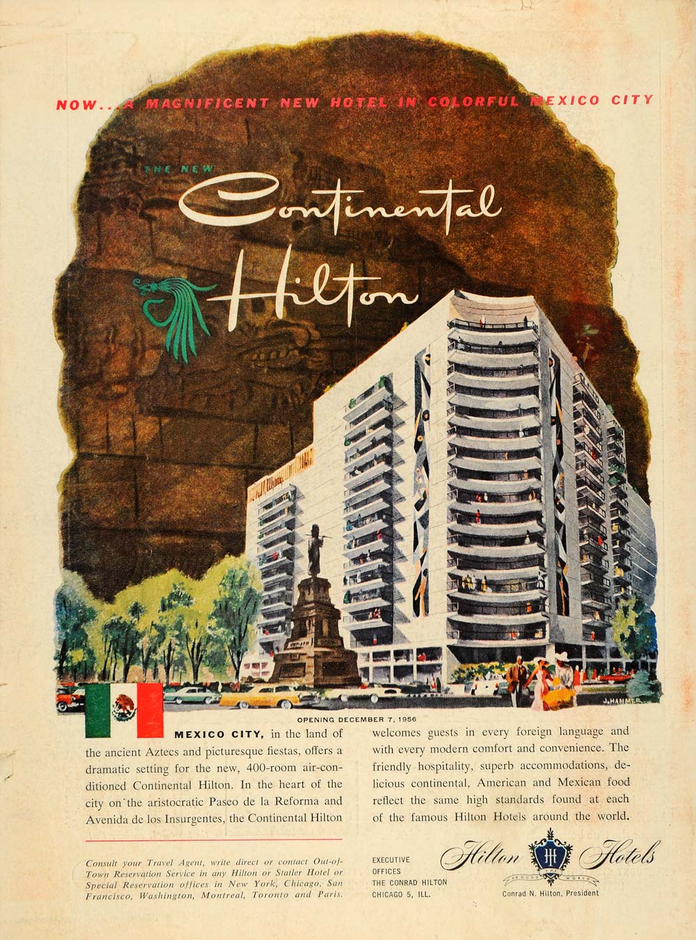 1956 Ad Continental Hilton Mexico City Reform Promenade - ORIGINAL TM6