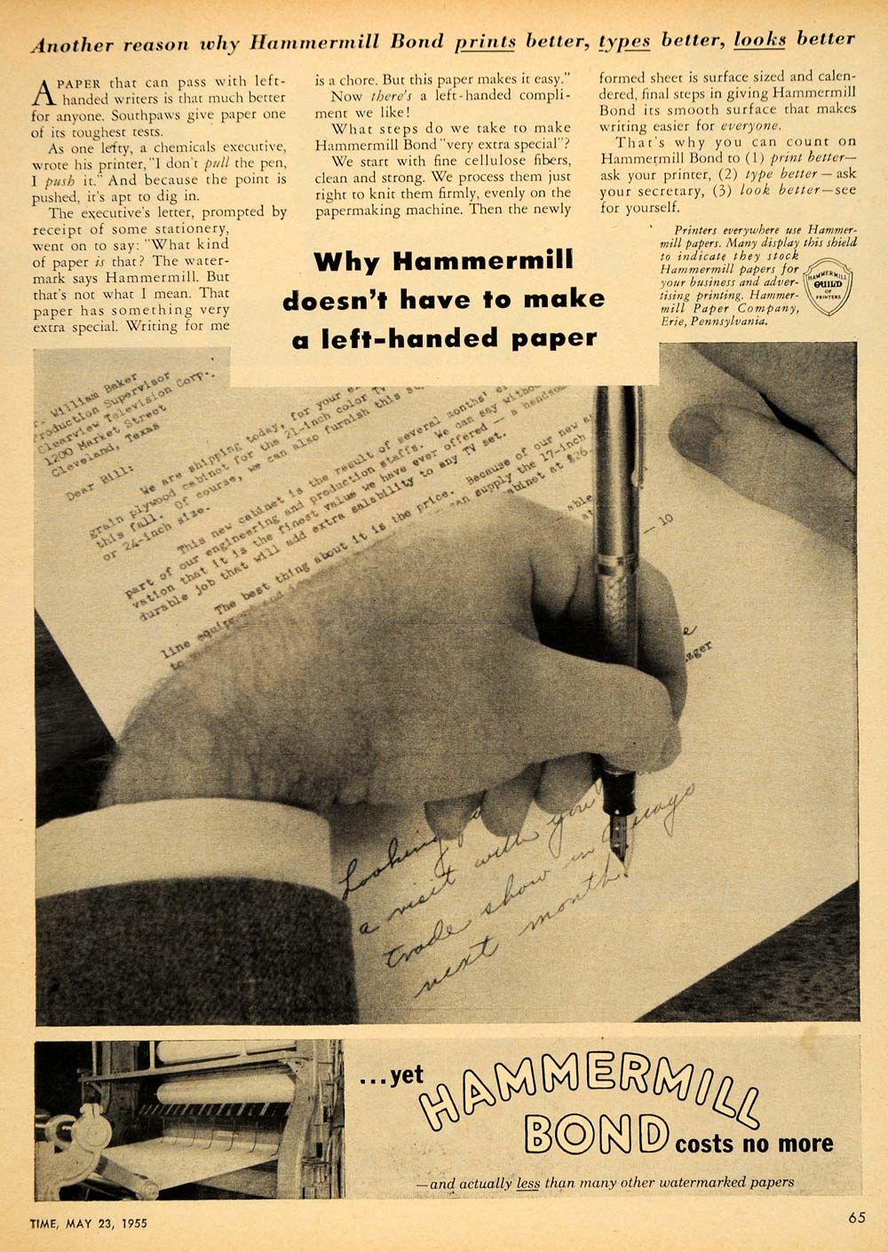 1955 Ad Hammermill Paper Co. Bond Fountain Pen Erie PA - ORIGINAL TM6