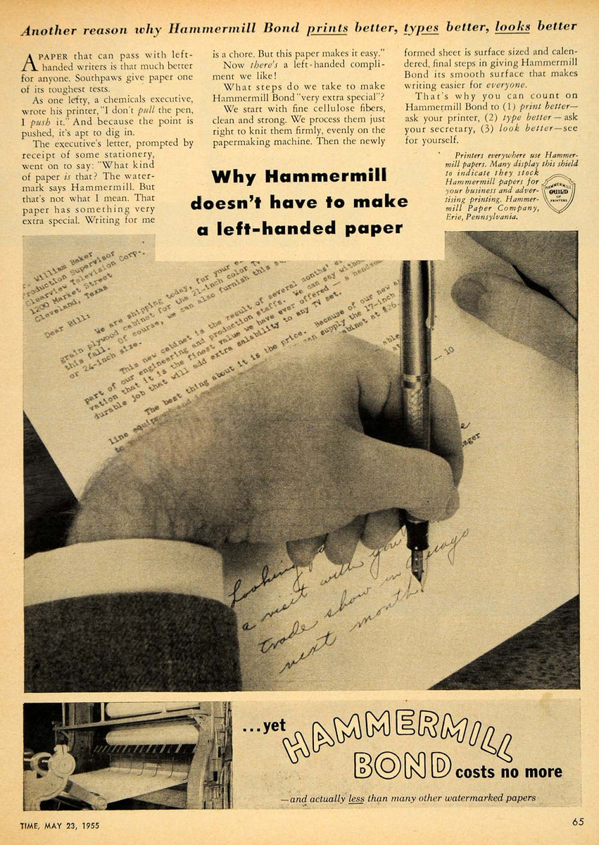 1955 Ad Hammermill Paper Co. Bond Fountain Pen Erie PA - ORIGINAL TM6 ...