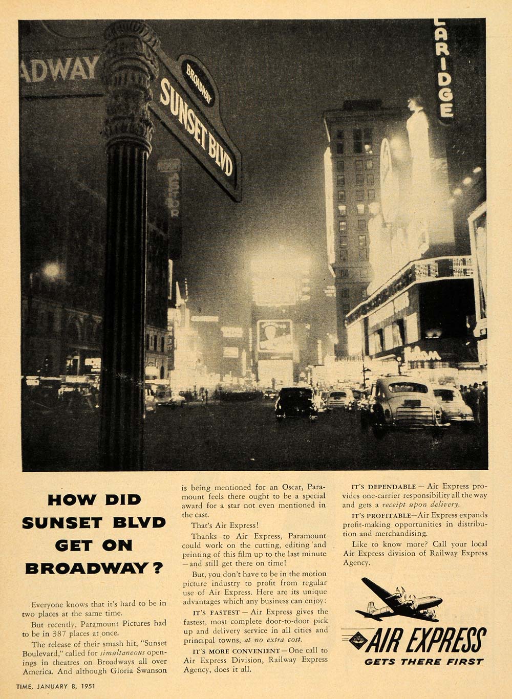 1951 Ad Air Express Sunset Boulevard Railway Broadway - ORIGINAL ADVERTISING TM6