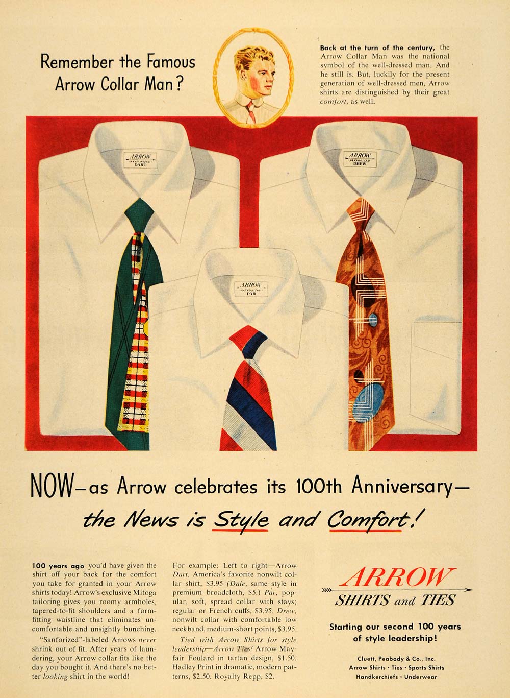 arrow dress shirts 1951 Ad Arrow Shirts Ties Collar Men Clothing Dart Drew