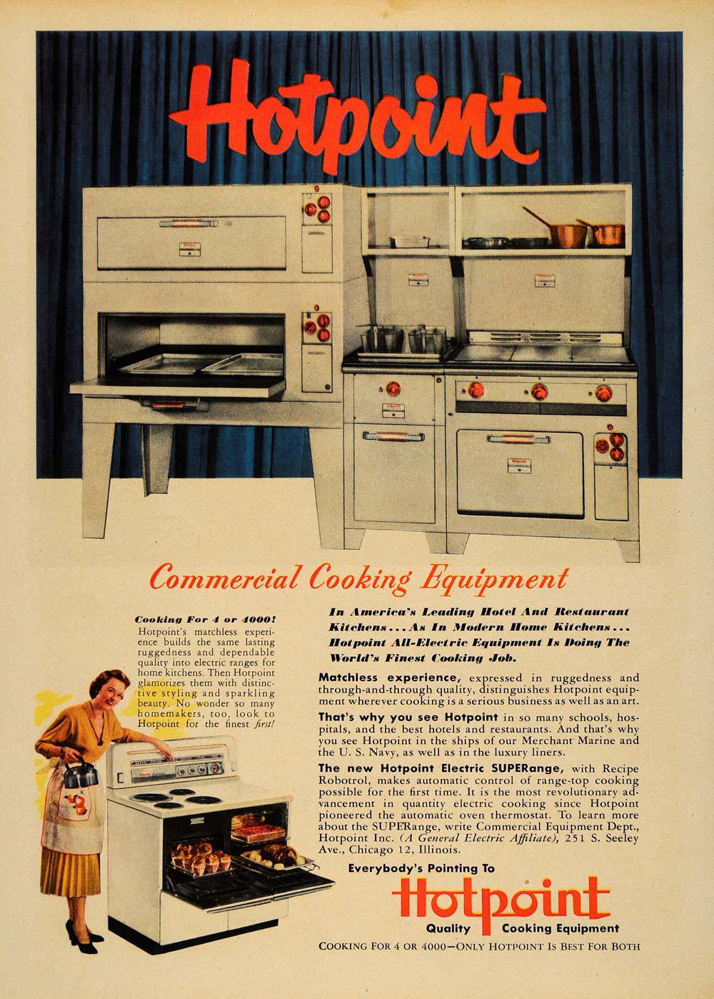 1950 Ad Hotpoint Quality Commercial Cooking Equipment ORIGINAL ADVER