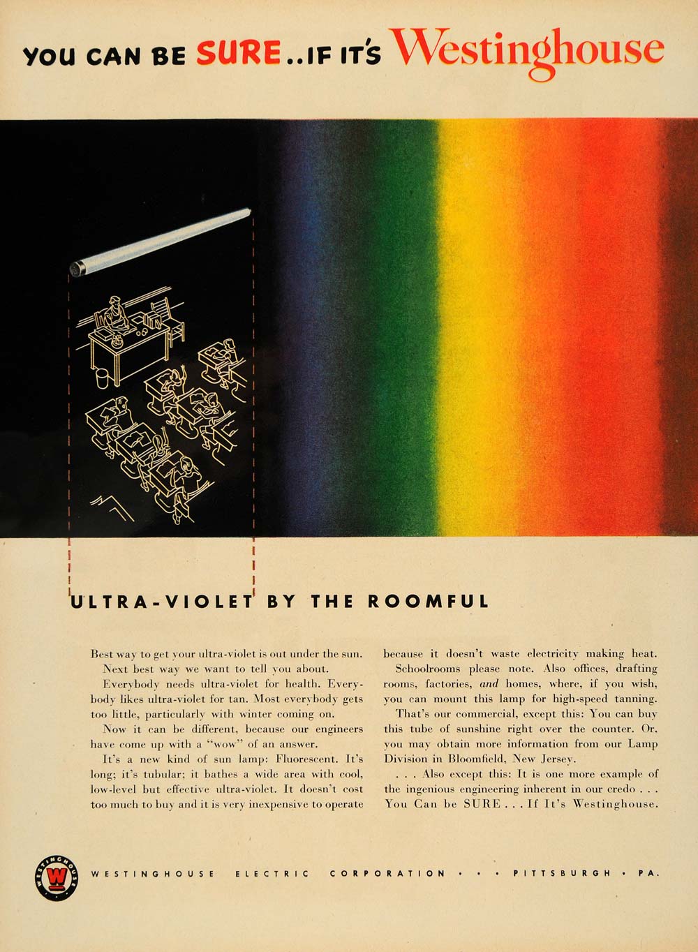1950 Ad Fluorescent Light Blubs Ultra Violet Light Room - ORIGINAL TM6