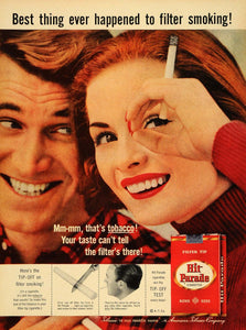1957 Ad Filter Tip Hit Parade Cigarettes Tobacco Couple - ORIGINAL TM6