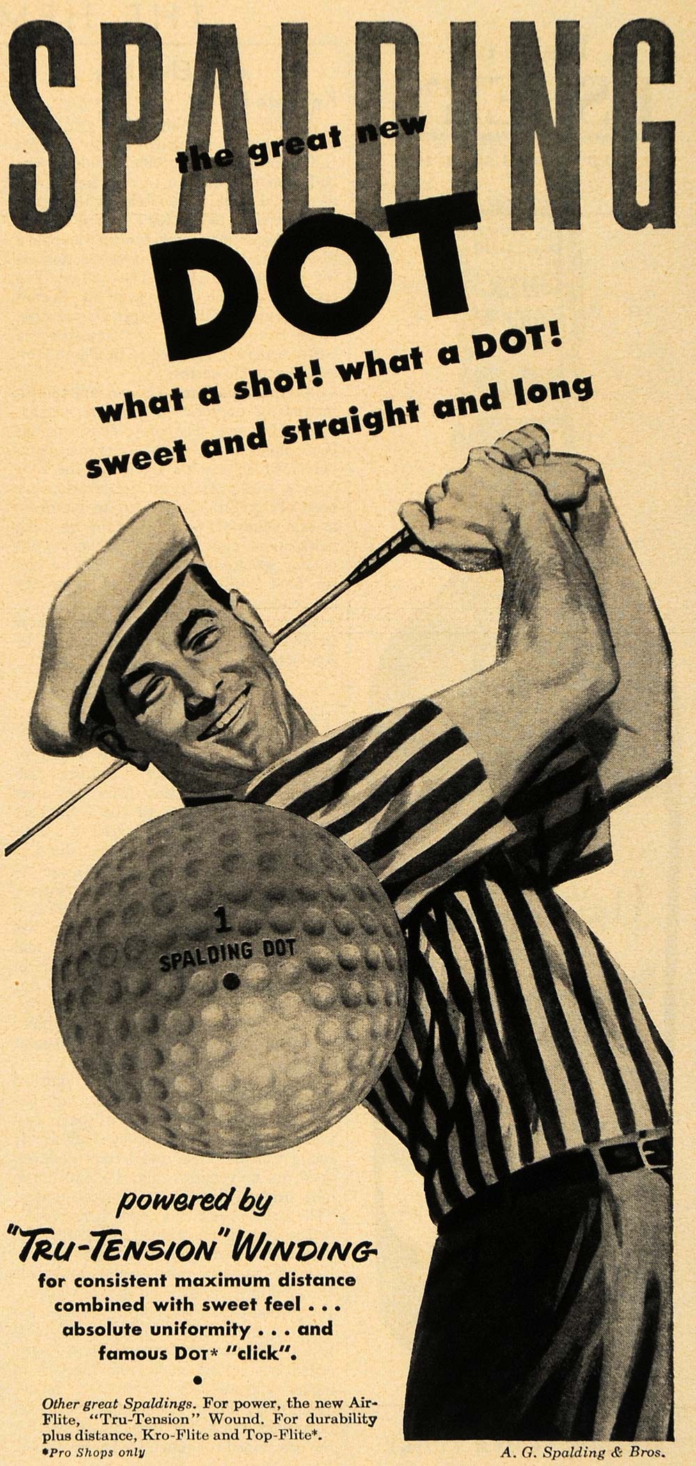 1951 Ad Spalding Dot Golf Balls Tru-Tension Winding New - ORIGINAL TM6