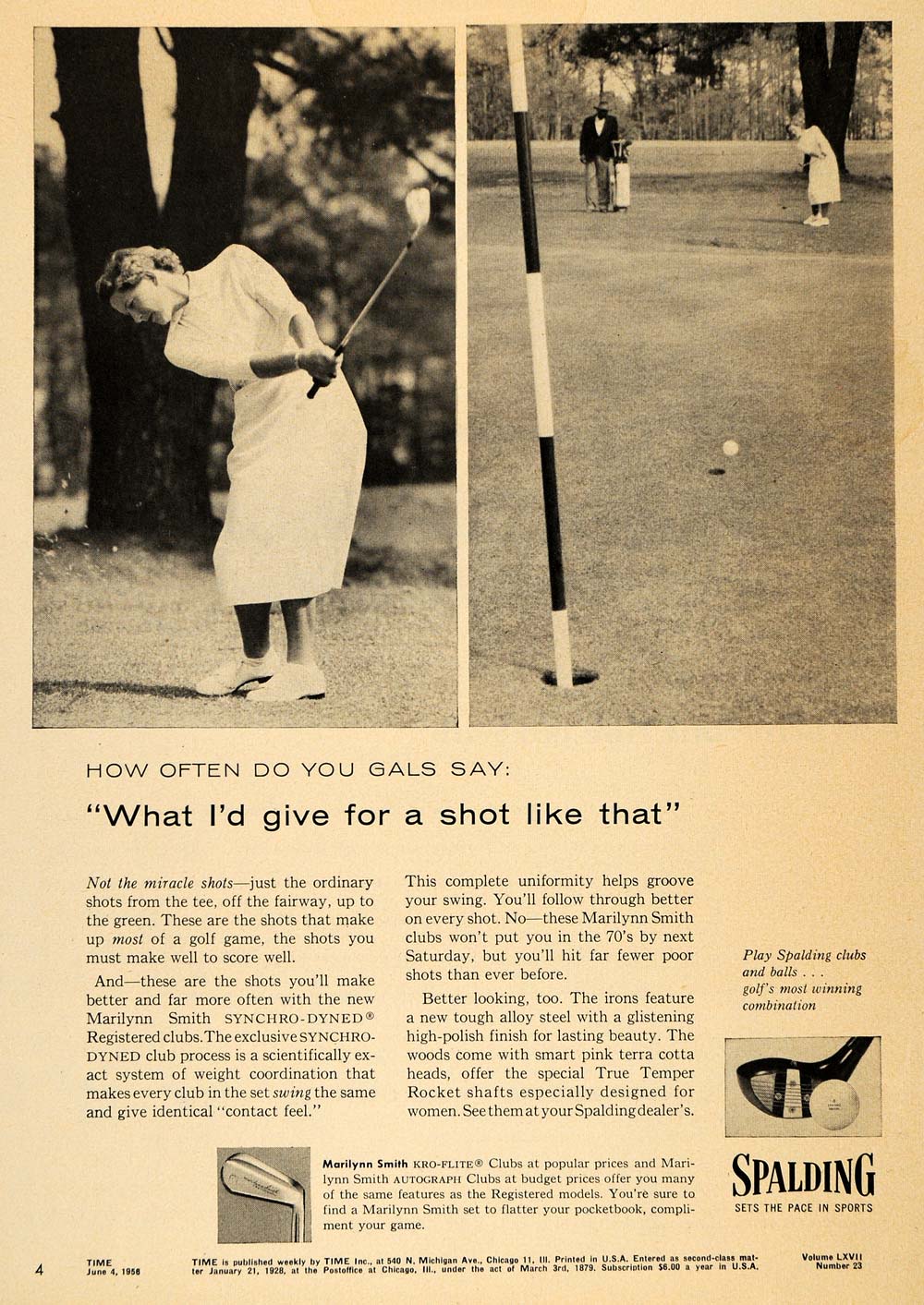 1958 Ad Spaulding Marilynn Smith Kro-Flite Golf Clubs - ORIGINAL ADVERTISING TM6