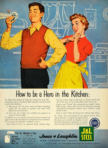 1954 Ad Jones Laughlin Steel Can Opener Housewife Gift - ORIGINAL