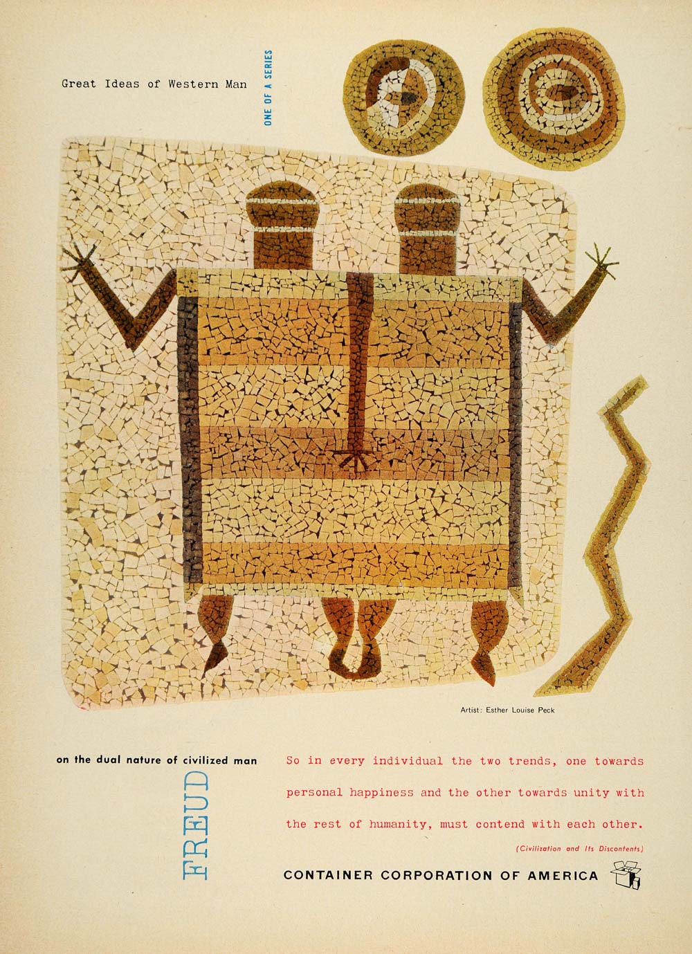 1954 Ad Container Corp. Esther Louise Peck Caveman Art - ORIGINAL TM6