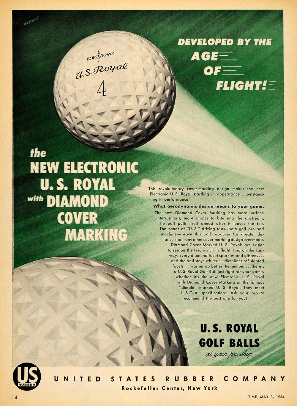 1954 Ad U. S. Royal Golf Balls Diamond Cover Marking - ORIGINAL ADVERTISING TM6