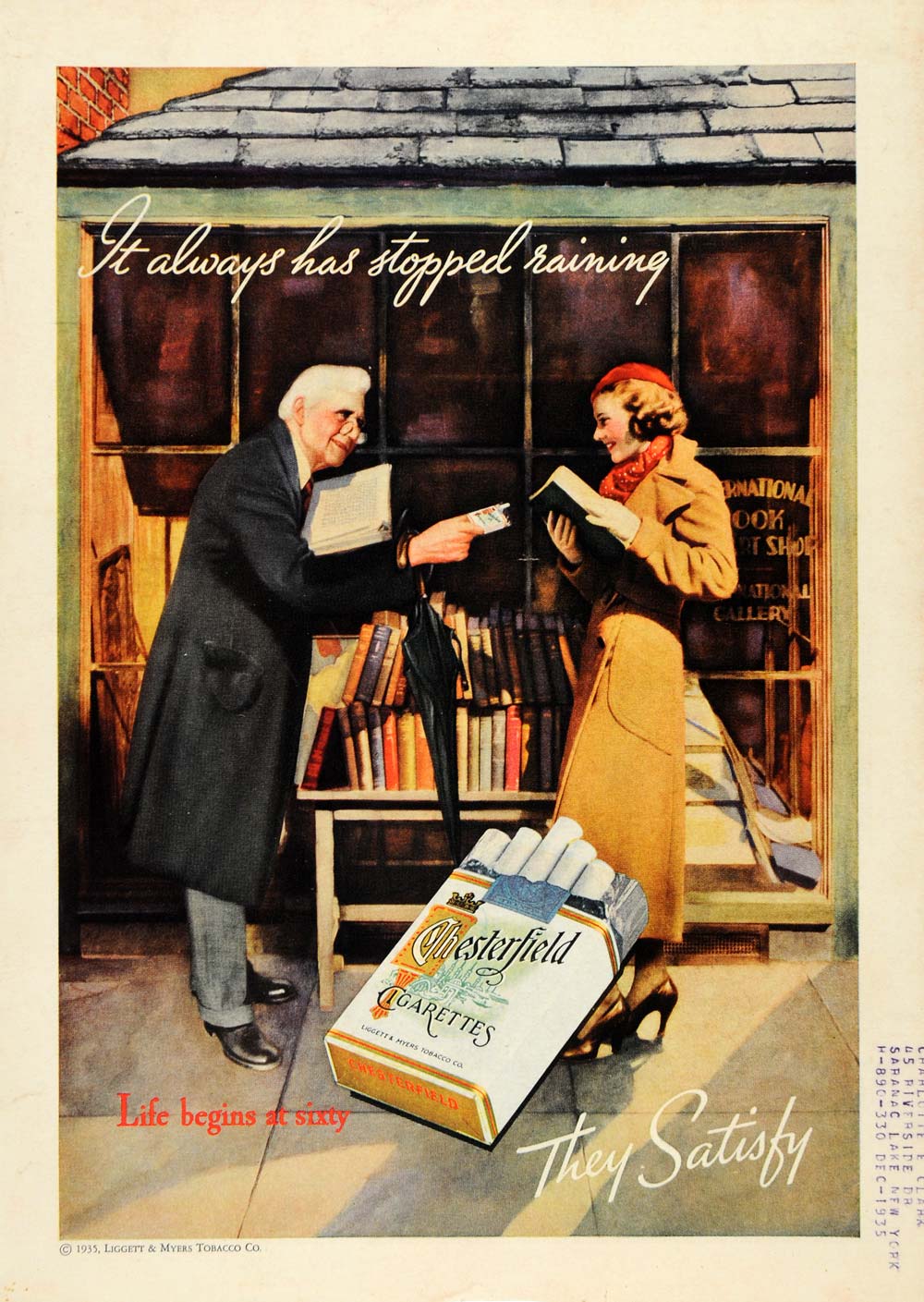 1935 Ad Chesterfield Cigarettes Tobacco Bookstore Lady - ORIGINAL TM6
