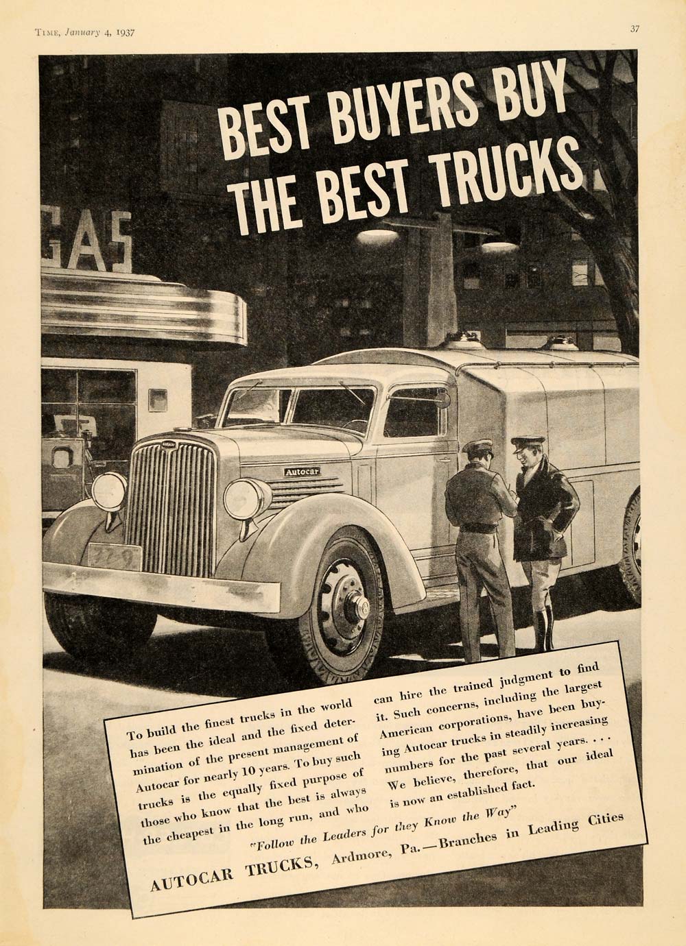 1937 Ad Autocar Trucks Ardmore Pennsylvania Transport - ORIGINAL ADVERTISING TM6