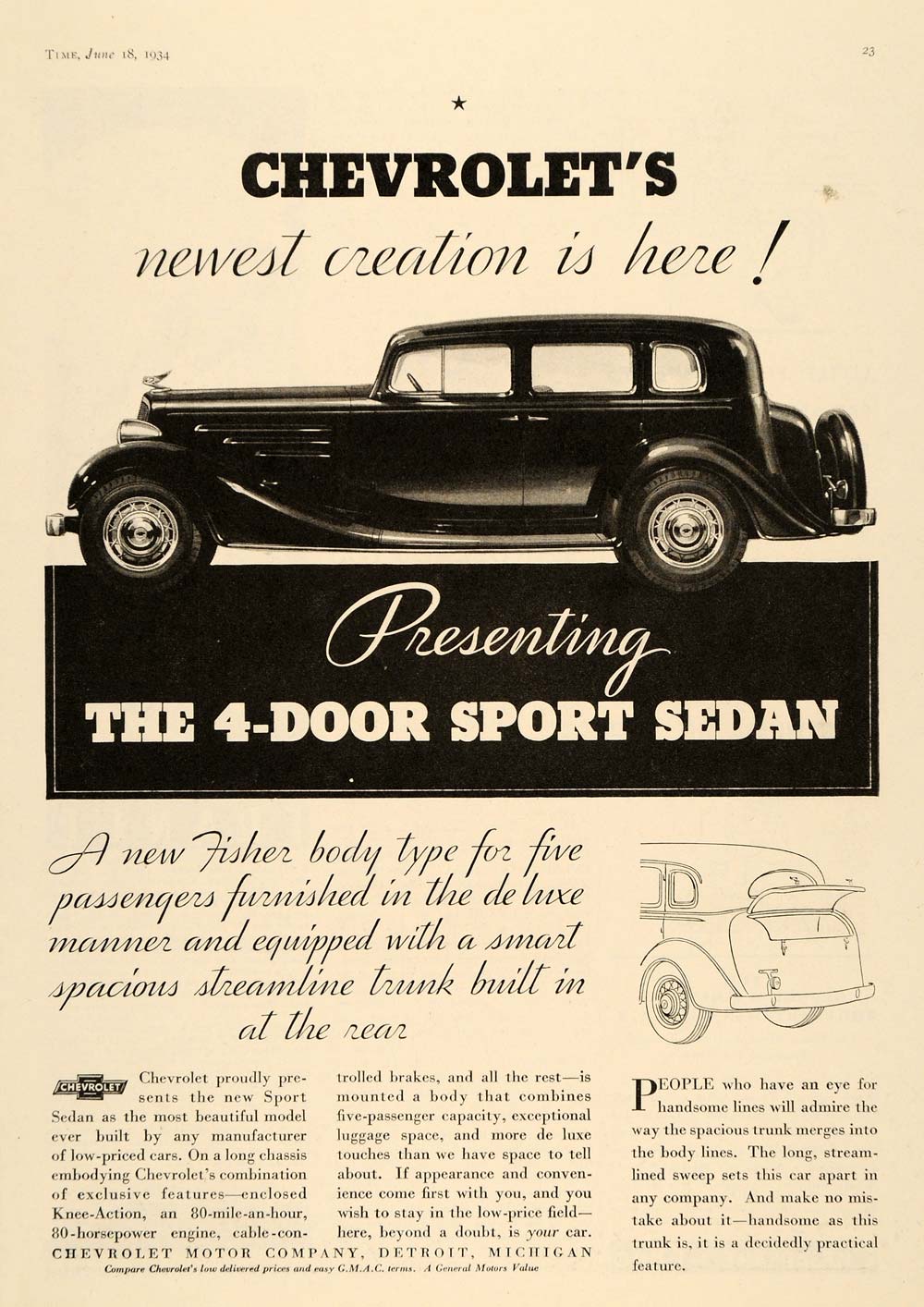 1934 Ad Chevrolet Motor Car Vehicle Transportation - ORIGINAL ADVERTISING TM6