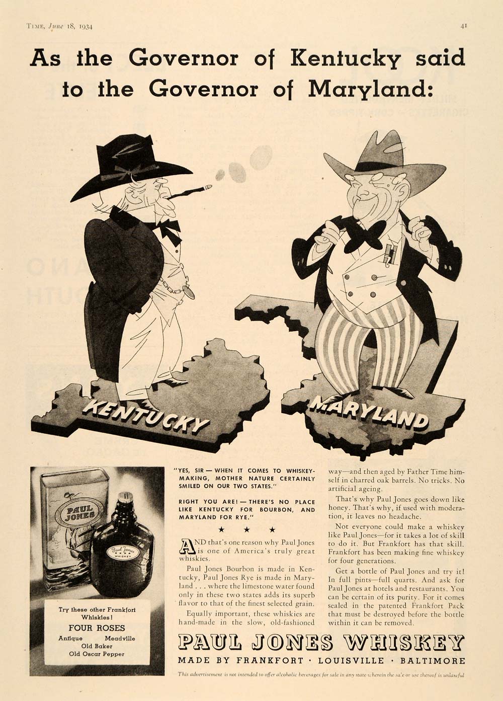 1934 Ad Paul Jones Whiskey Alcohol Drink Beverage Roses - ORIGINAL TM6