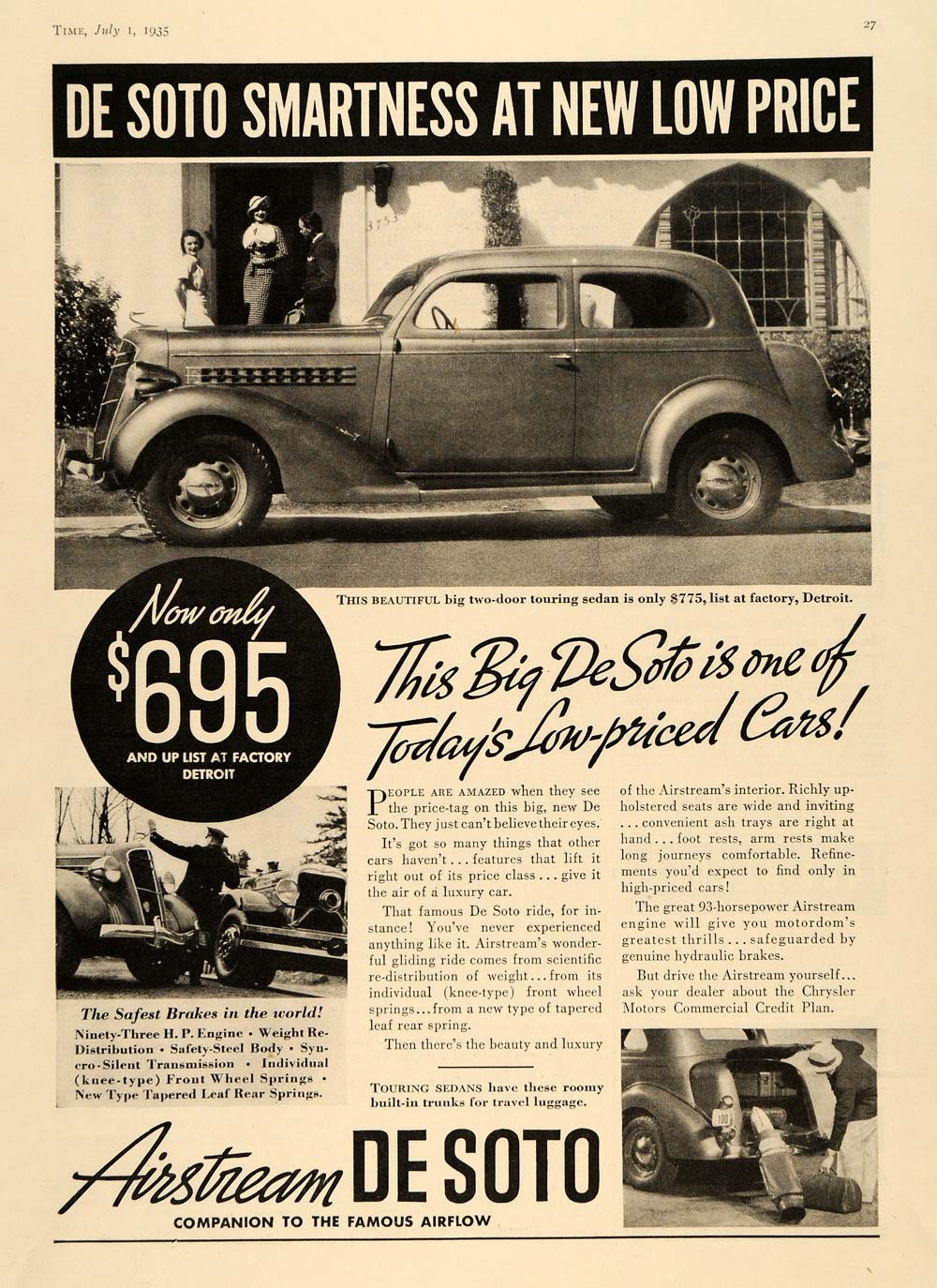 1935 Ad De Soto Airstream Automobile Vehicle Car Motor - ORIGINAL TM6