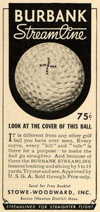 1935 Ad Burbank Streamline Golf Ball Stowe-Woodward - ORIGINAL ADVERTISING TM6