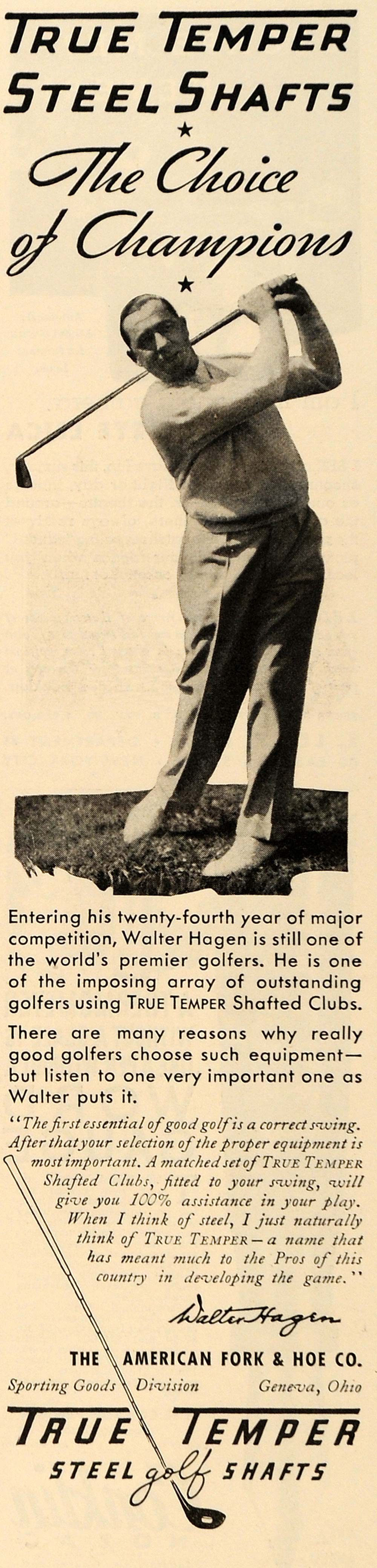 1935 Ad True Temper Steel Golf Shafts American Fork Hoe - ORIGINAL TM6