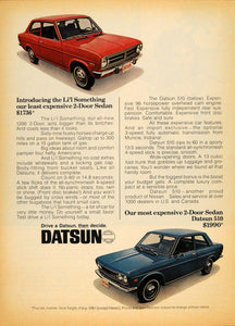 1970 Ad Nissan Motor Corp Red Blue Datsun 2-Door Sedan - ORIGINAL TM6